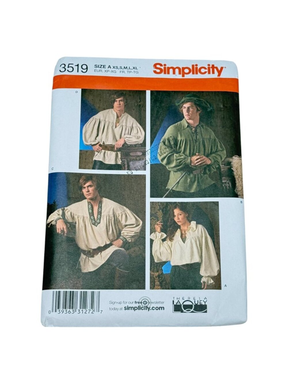Simplicity 3519 Mens Jerkin‎ Shirt Costume Sewing Pattern Size XS S M L XL Uncut